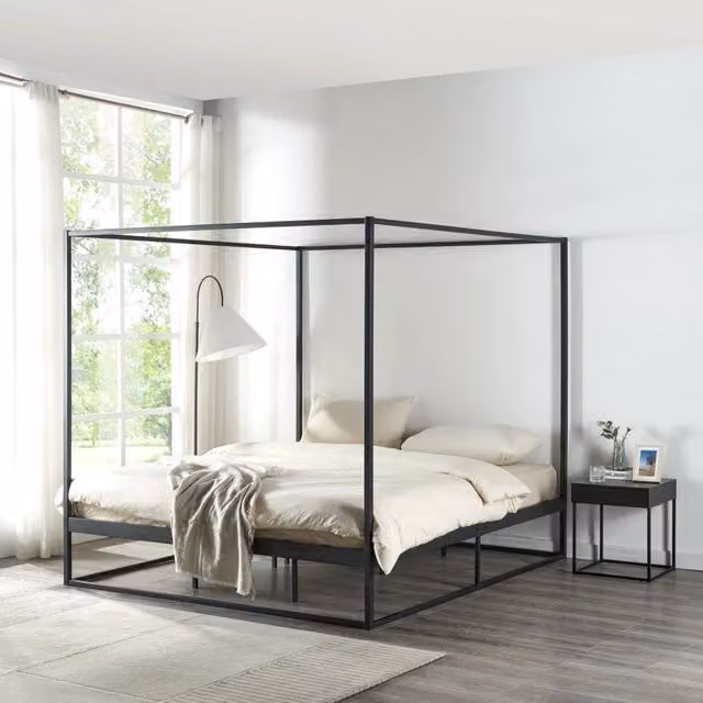 Letto a Baldacchino Kristianstad en.casa in Metallo Nero L: 180 cm, P: 200 cm, H: 206 cm