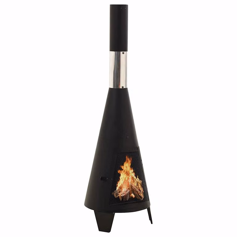 vidaXL Fire Bowl nera in acciaio con attizzatoio H: 122 cm, L: 38 cm, P: 38 cm