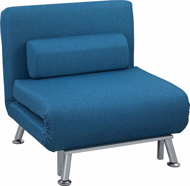 Poltrona Pieghevole con Funzione Letto HOMCOM in Lino Blu, Schienale Regolabile, L/P/H: 75 x 70 x 75 cm
