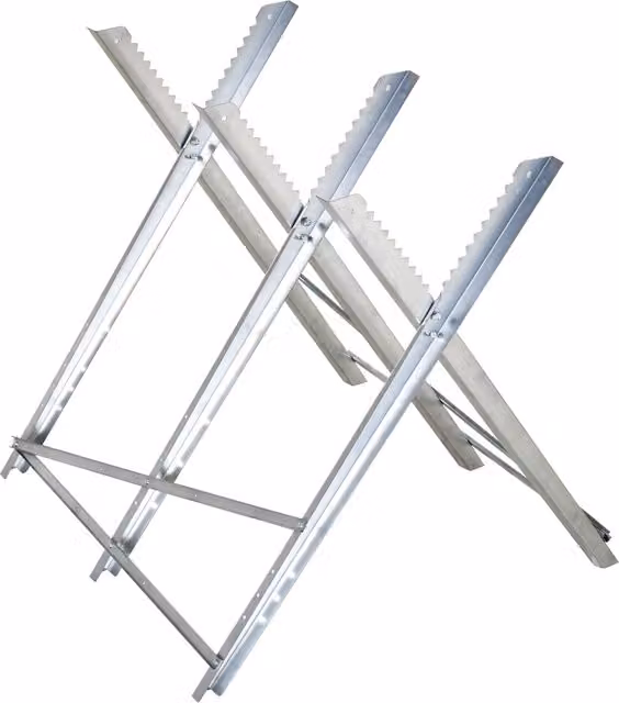 Cavalletto Taglialegna Pieghevole e Triangolare DURHAND in Metallo con Denti Seghettati, Argento, L/P/H: 83 x 83 x 79 cm