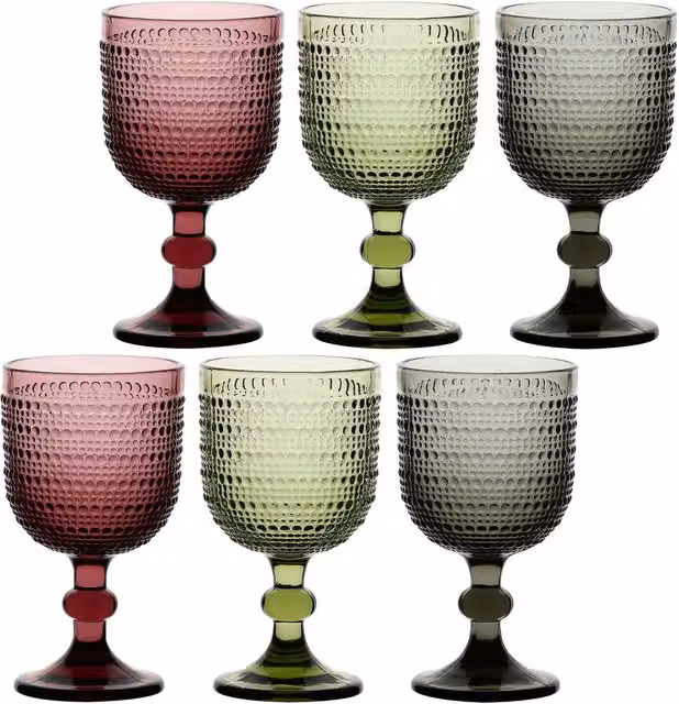 Set di 6 calici da vino Thun con decorazione a pallini multicolore in vetro