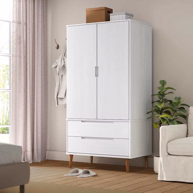 Armadio MOLDE vidaXL in legno massello di pino bianco con cassetti integrati L/P/H: 90 x 55 x 175 cm