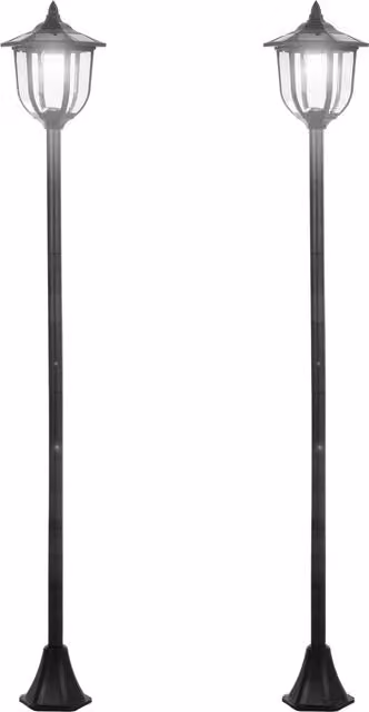 Set di 2 Lampioncini Solari da Esterno Outsunny con 6 Luci LED IP44, Colore Nero, Ø 26.5 x H 177 cm