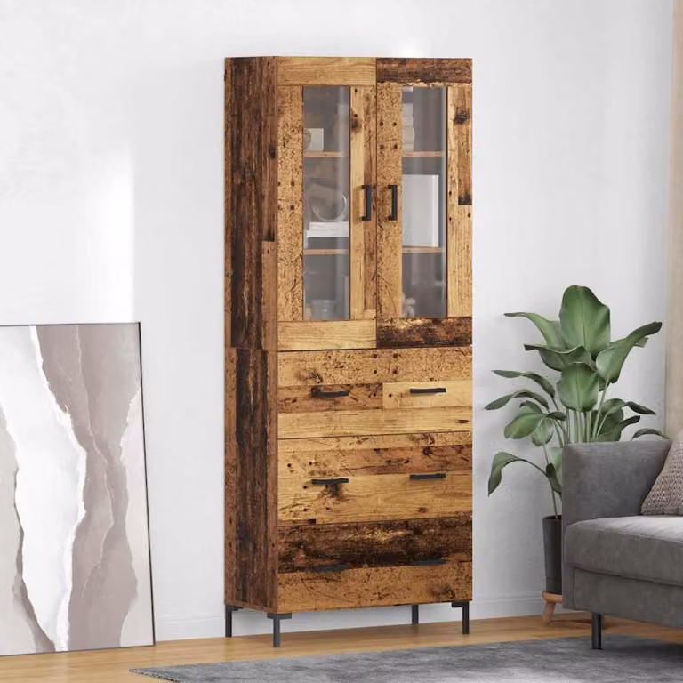 Set di 2 credenze vidaXL in legno e vetro marrone per soggiorno, L/P/H: 69,5 x 34 x 180 cm