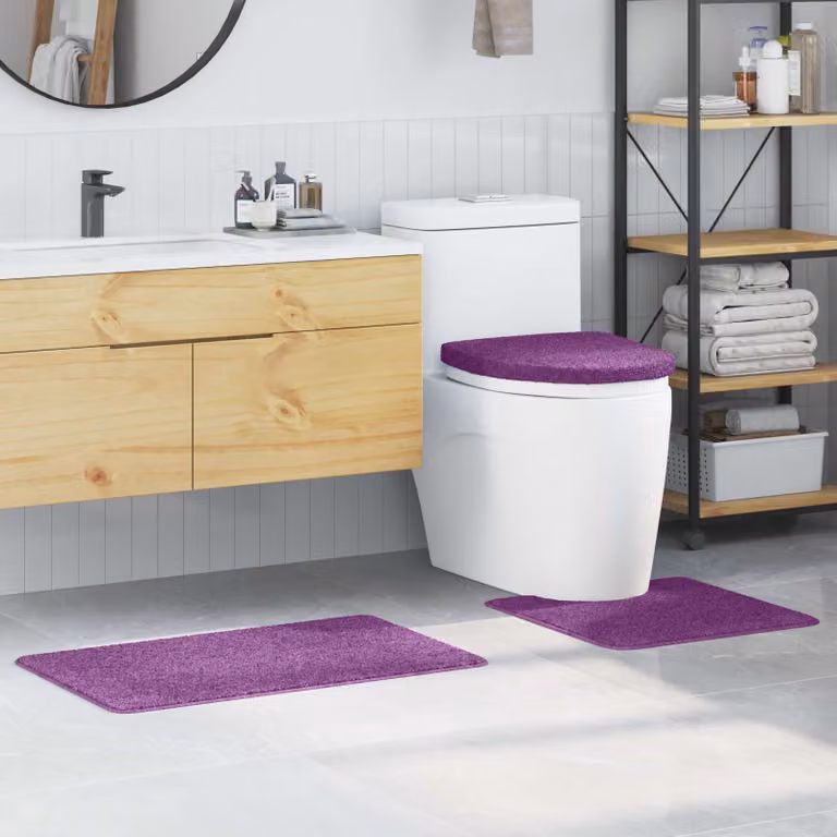 vidaXL Set di 3 tappetini antiscivolo per il bagno lavabili, viola, L 80 x P 50 cm