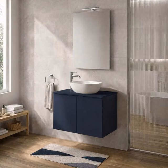 Mobile bagno sospeso Tierra INBAGNO blu con due ante e finitura opaca L: 70 cm, P: 45 cm, H: 50 cm