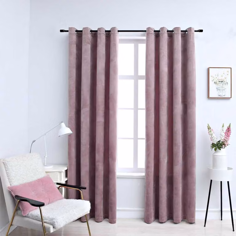 Set di 2 tende oscuranti vidaXL in velluto rosa, con anelli, L: 140 cm, H: 225 cm