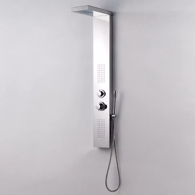 Pannello Doccia Alaska Laneri in Acciaio Inox Spazzolato Argento con Soffione e Doccetta con Funzione Massaggio