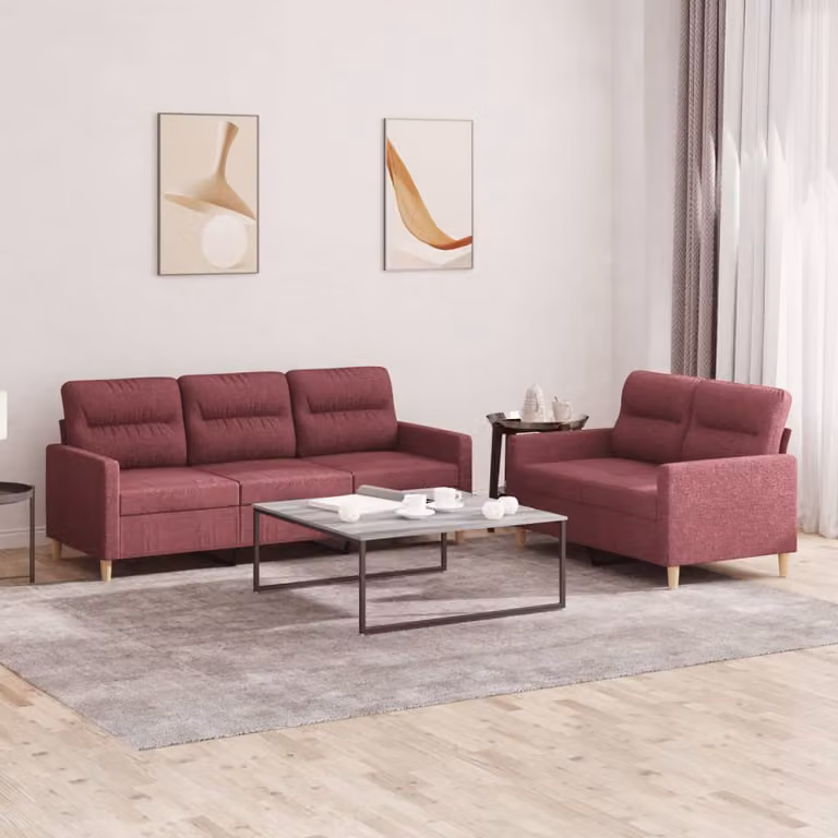 Set di Divani vidaXL composto da un divano a 2 posti e un divano a 3 posti in Tessuto Rosso con Cuscini