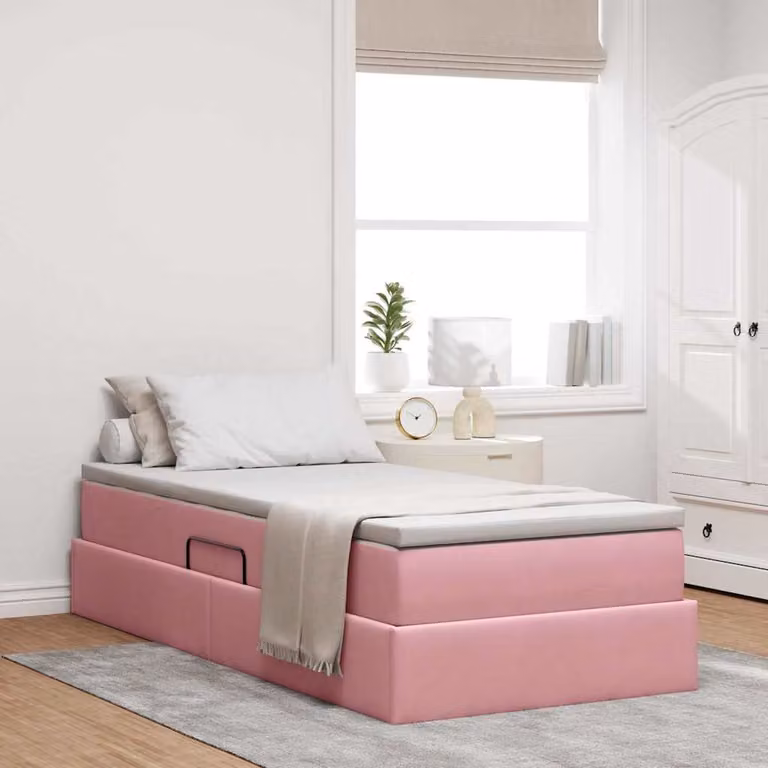 Letto con contenitore e materasso ibrido vidaXL in velluto rosa L/P/H: 204 x 90 x 48,5 cm