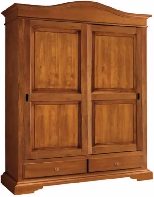 Armadio appendiabiti Shopinnovativo in legno massello e MDF con 2 ante scorrevoli, 2 cassetti e bastone, finitura noce, L: 180 cm, P: 67 cm, H: 226 cm