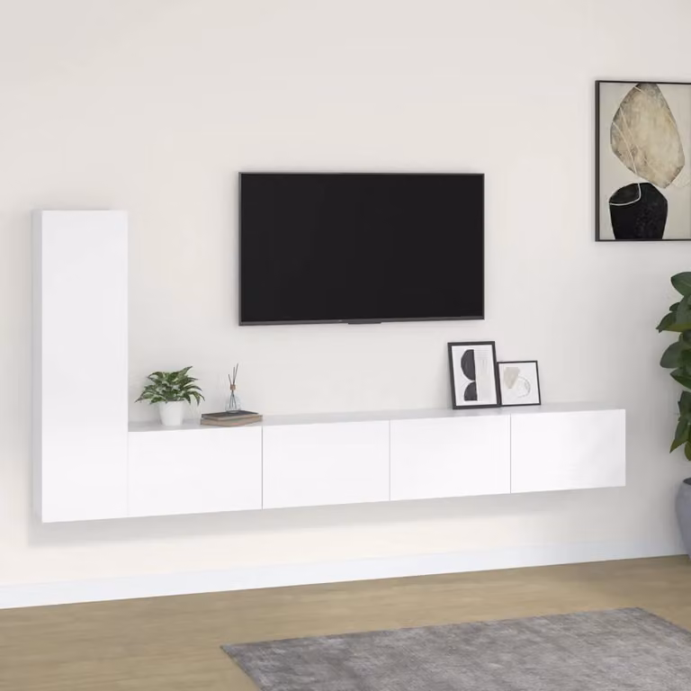Set di mobili porta TV da 3 pezzi vidaXL in legno MDF bianco per soggiorno con montaggio a parete