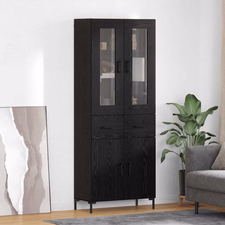 Set di 2 credenze moderne vidaXL in legno e vetro nero con ante in vetro, L/P/H: 69,5 x 34 x 180 cm