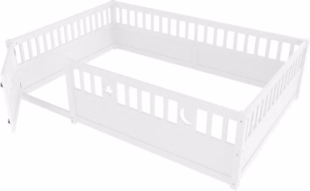 Letto bambino in legno di pino bianco con sponda di sicurezza e chiusura L 140 cm x P 190 cm