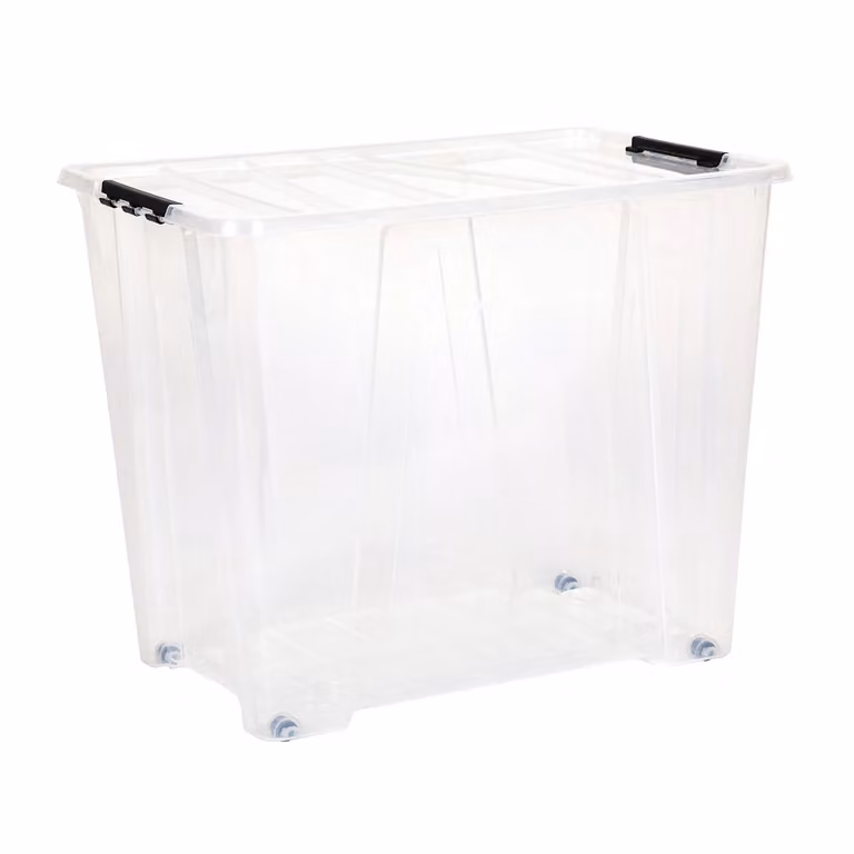 Contenitore Multiuso Jolly DEA HOME da 70 Litri, Nero e Trasparente, con Coperchio e Maniglie, H 47 cm x L 57 cm x P 39 cm