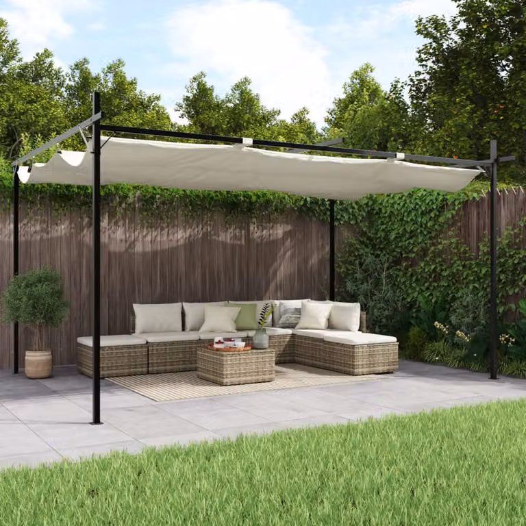 Pergola con tetto retrattile vidaXL in colore beige, L: 395 cm, P: 292 cm, H: 230 cm