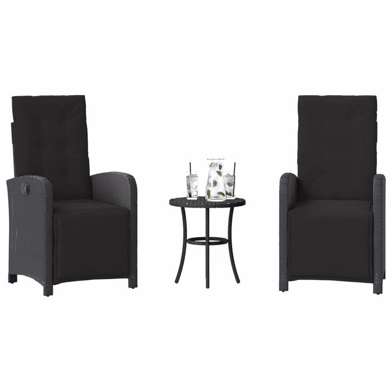 Set da Bistrò vidaXL in Polyrattan Nero con Cuscini per Giardino e Terrazzo