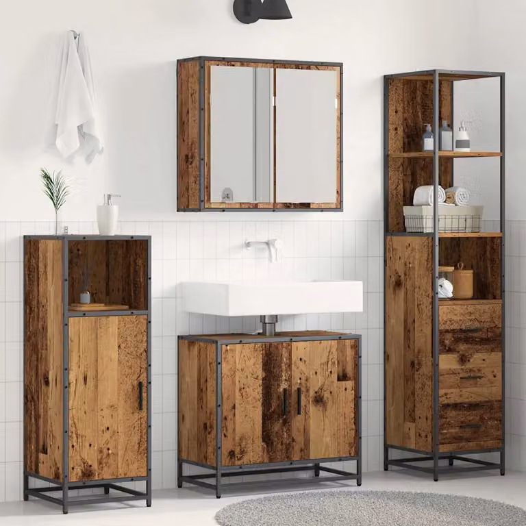 Set di mobili per il bagno moderno vidaXL in legno marrone composto da 3 pezzi con armadietto con specchio e mobile lavabo