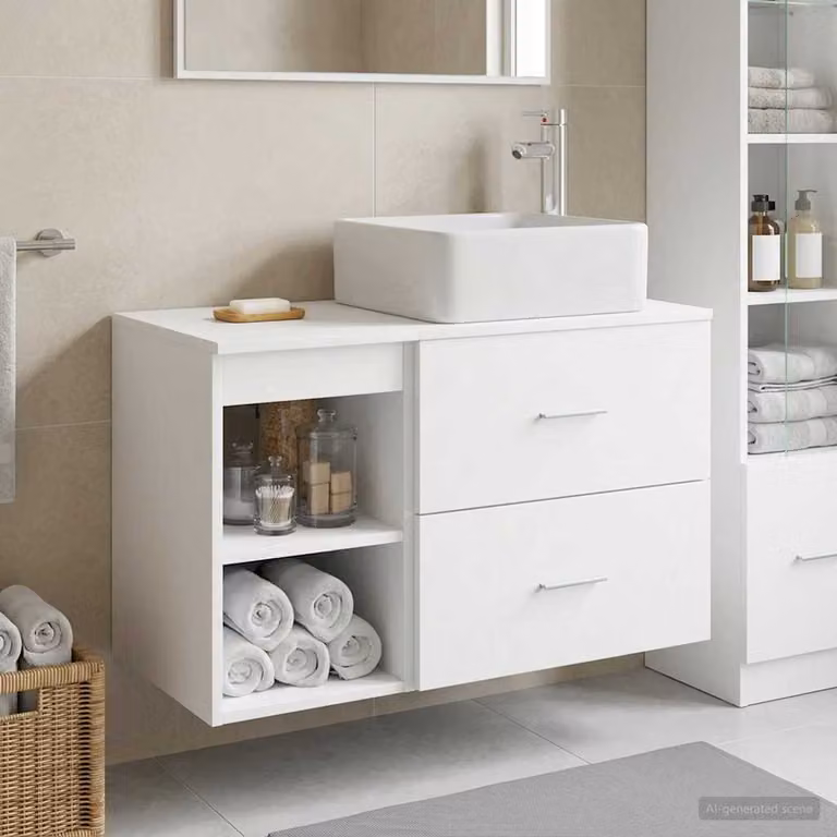 Set di mobili per il bagno moderno vidaXL composto da mobile lavabo e pensile a muro in MDF bianco opaco L/P/H: 80,0 x 31,52 x 49,5 cm