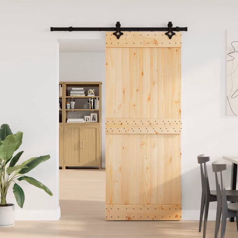 Porta scorrevole vidaXL NARVIK in legno e acciaio, colore Naturale e Nero, L: 152,5 cm, H: 210 cm