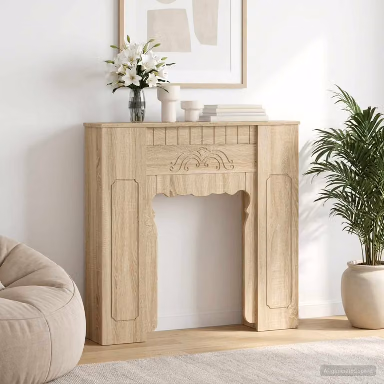 Cornice per camino moderna vidaXL in legno Rovere Sonoma, Colore Beige/Marrone, L: 93 cm, P: 20 cm, H: 89 cm