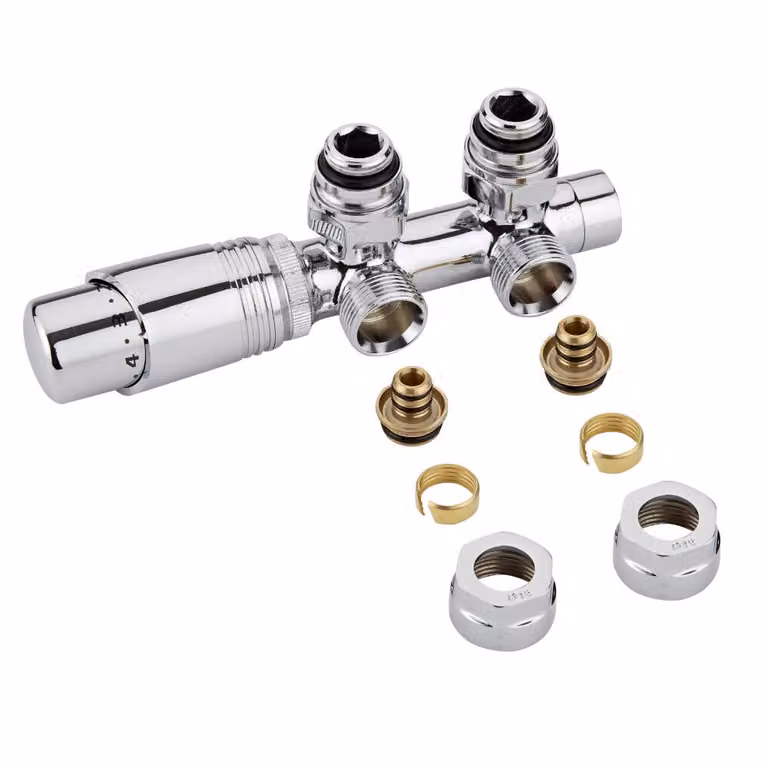 Valvole Termostatiche a Squadra Multiblock HudsonReed H 3/4 in Ottone Cromato con Adattatori Multistrato Ø16mm