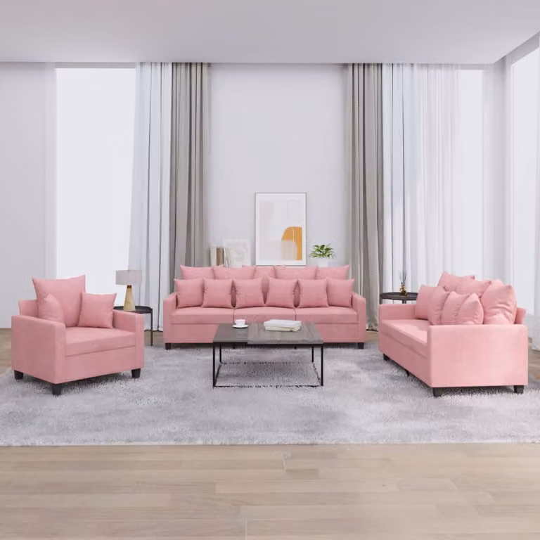 Set di divani 3 pezzi vidaXL in velluto rosa con cuscini per soggiorno moderno