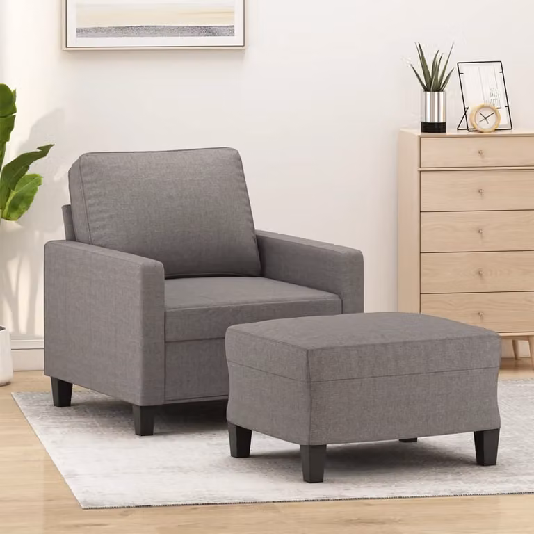 Poltrona Relax con Poggiapiedi vidaXL in Tessuto Beige e Grigio con Braccioli e Design Moderno
