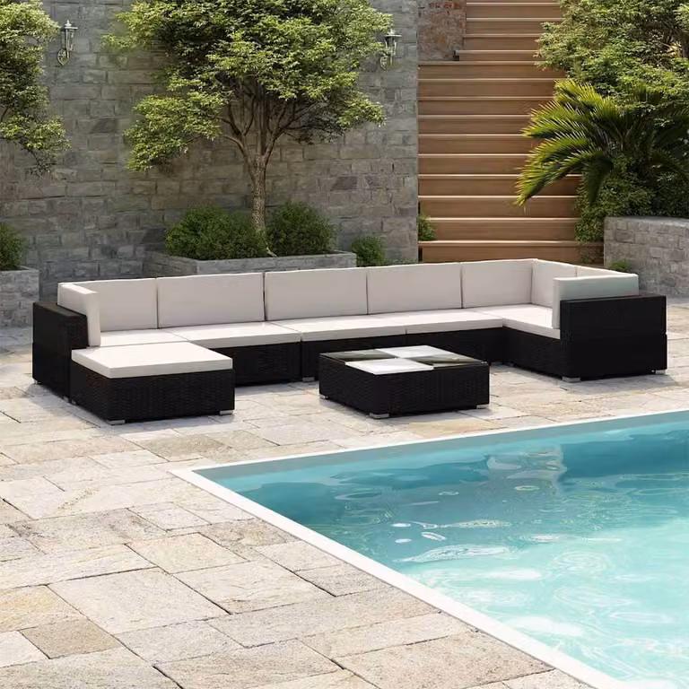 Set Divani da Giardino vidaXL 8 Pezzi con Cuscini e Tavolino da Esterno Moderno Nero e Bianco