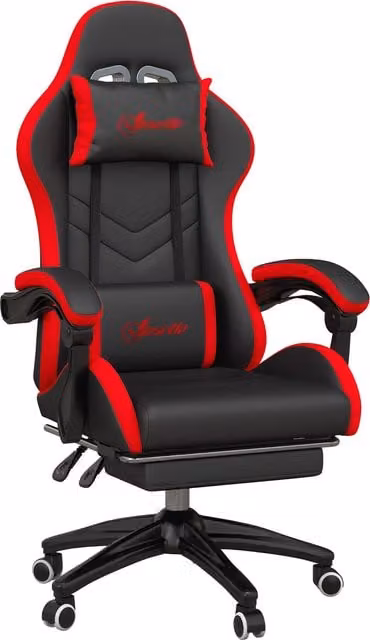 Sedia da Gaming Vinsetto con Poggiatesta e Braccioli, Nero e Rosso, L/P/H: 65 x 65 x 121-129 cm