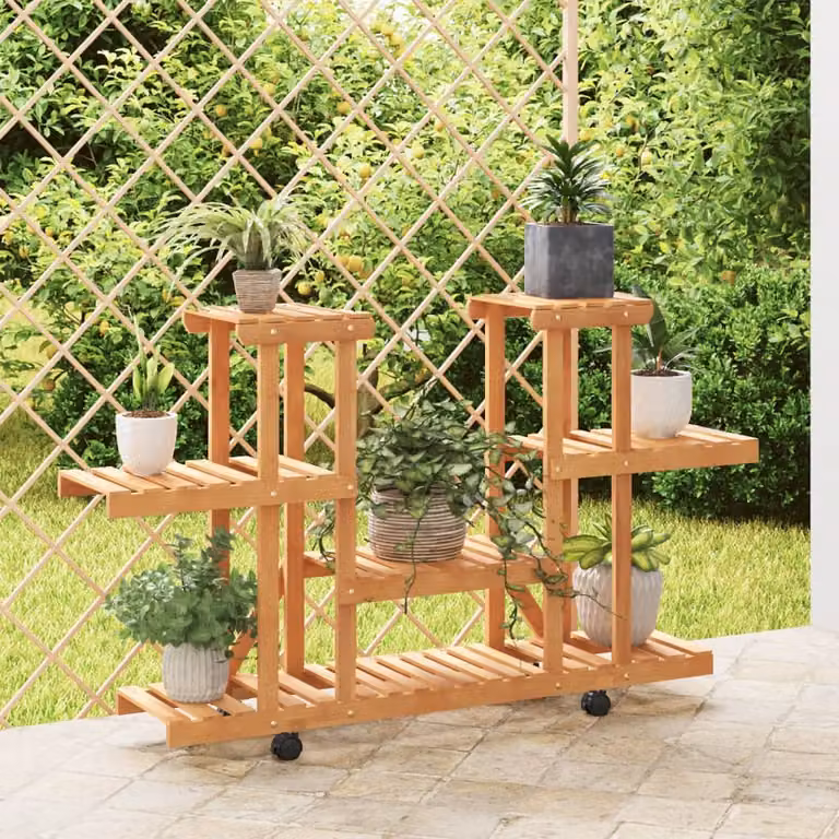 vidaXL Portafiori con Ruote in Legno Massello di Abete Marrone L: 110 cm, P: 25 cm, H: 78 cm