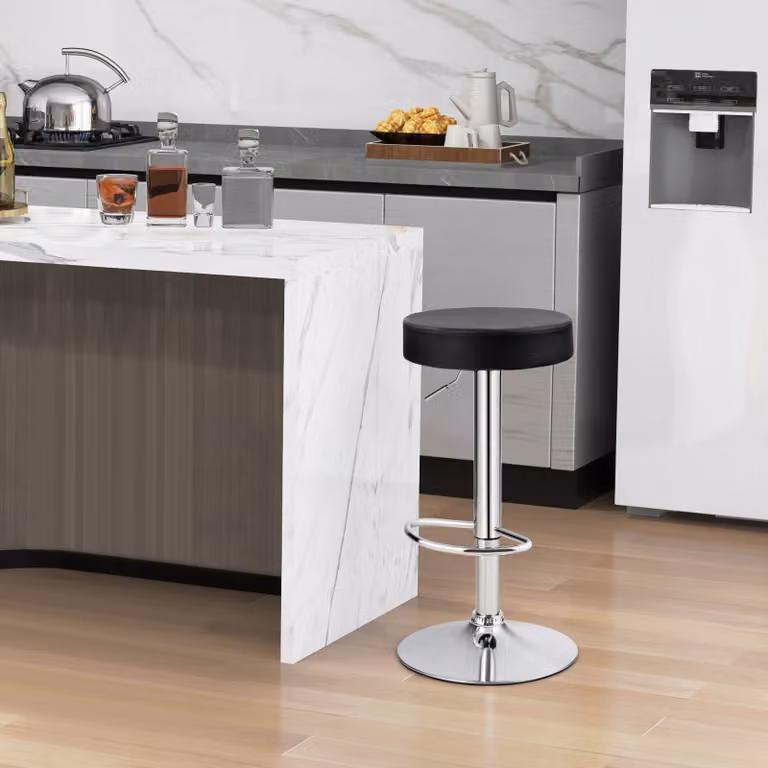 Sgabello da bar Costway senza schienale con altezza regolabile in ecopelle nera per cucina e sala da pranzo