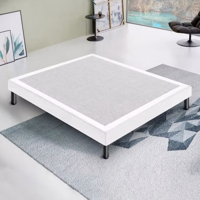 Letto Sommier Matrimoniale MaterassieDoghe Bianco con Struttura Rivestita e Doghe in Legno L/P/H: 160 x 200 x 30 cm