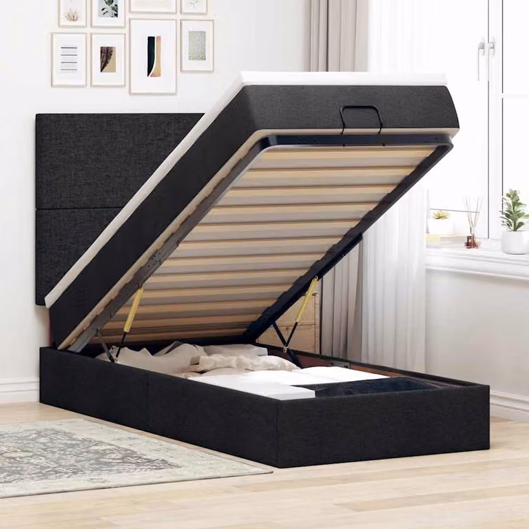 vidaXL Pouf Letto con Materasso, Illuminazione LED Sotto il Letto e Porta di Ricarica USB, Nero e Bianco, L/P/H: 200 x 80 x 128 cm