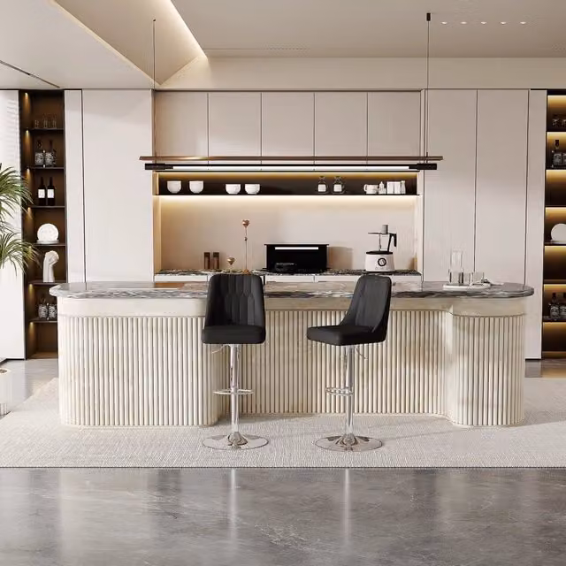 Set di 2 sgabelli bar WISHDOR moderni, regolabili in altezza e girevoli a 360°, in ecopelle nera e metallo argento