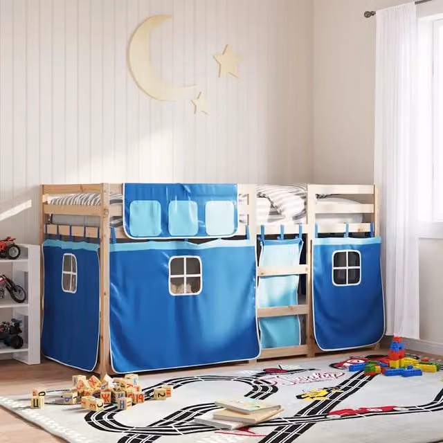vidaXL Letto a Castello per Bambini in Legno Massello di Pino Blu L/P/H: 190 x 90 x 165 cm
