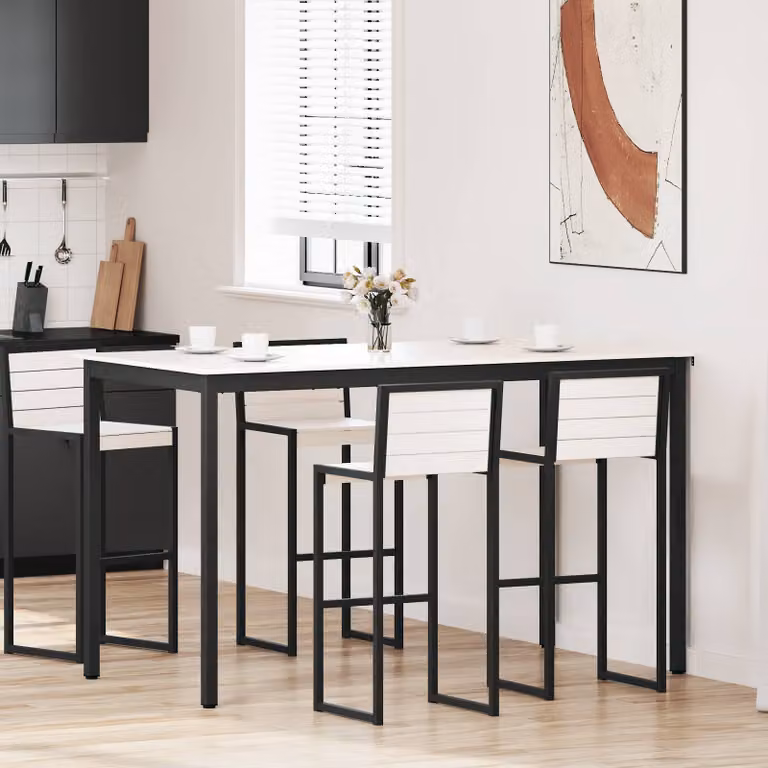 vidaXL Tavolo da bar rettangolare in pino massello e metallo bianco L: 180 cm, P: 90 cm, H: 105 cm