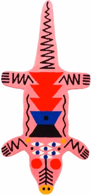 Tappeto geometrico moderno Qeeboo Crocopink rosa in poliacrilico
