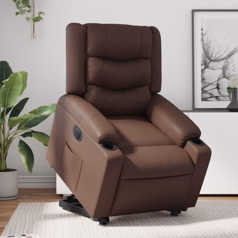 vidaXL Poltrona Alzapersona Reclinabile Marrone in Similpelle con Assistenza Elettrica per Anziani