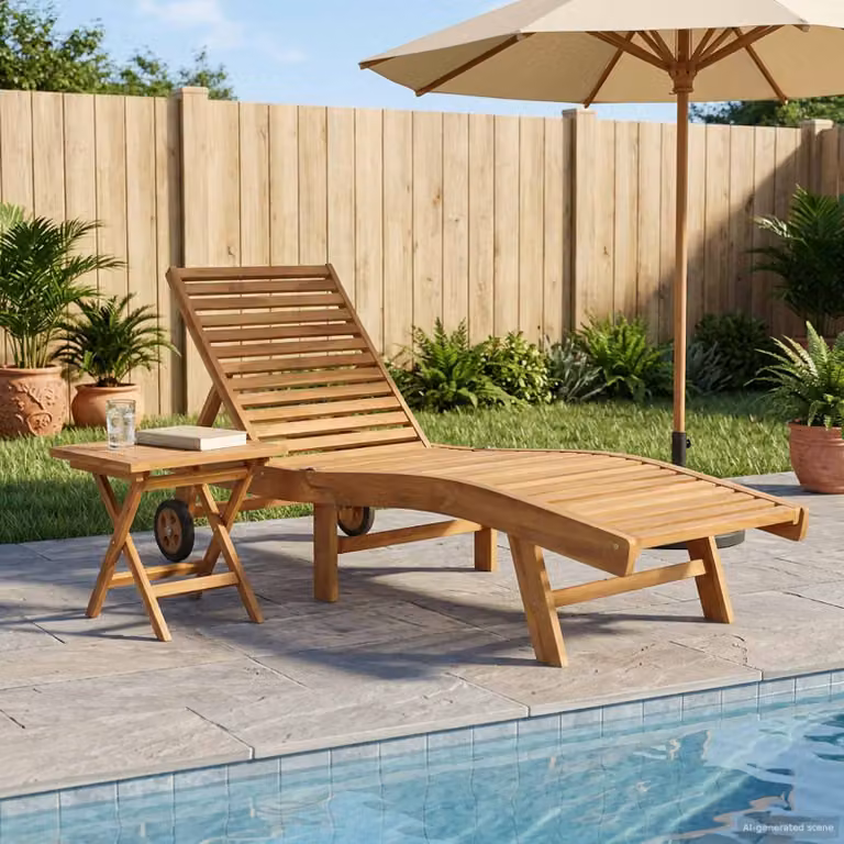 Set di 2 lettini da sole vidaXL in legno di teak massiccio marrone con poggiatesta regolabile