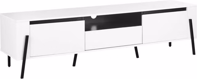 Mobile TV BELIANI in stile industriale con effetto cemento e gambe in metallo, colore Bianco, per schermi fino a 75 pollici, con 1 cassetto e 2 armadietti, L: 177 cm, P: 40 cm, H: 46 cm
