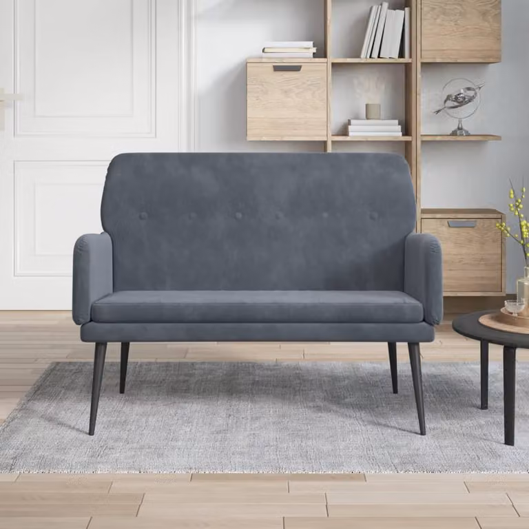 Panca vidaXL in velluto grigio con braccioli e struttura in metallo L: 108 cm, P: 40 cm, H: 79 cm