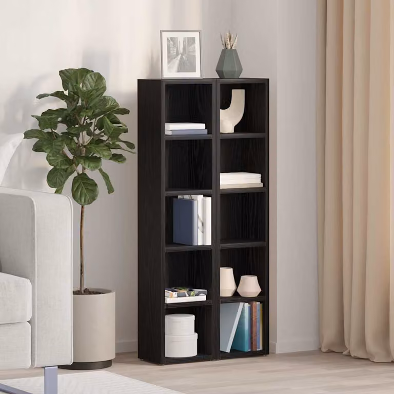 Set di 2 Scaffali Porta CD vidaXL in MDF, Colore Rovere e Nero, L/P/H: 21 x 16 x 93,5 cm