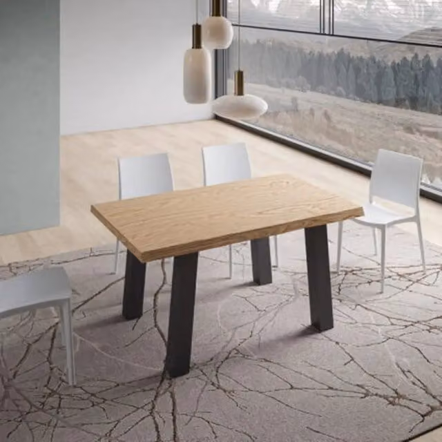 Tavolo fisso Itamoby Svalen in legno di rovere con bordo live edge e gambe in metallo antracite L: 160 cm, P: 90 cm, H: 75 cm