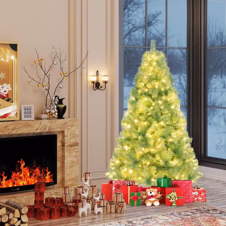 Albero di Natale artificiale Costway verde con 250 luci LED bianco caldo, Altezza: 180 cm
