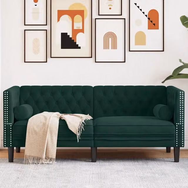 Divano Chesterfield a 2 posti vidaXL in velluto verde con cuscini inclusi L: 174 cm, P: 74,5 cm, H: 70,5 cm