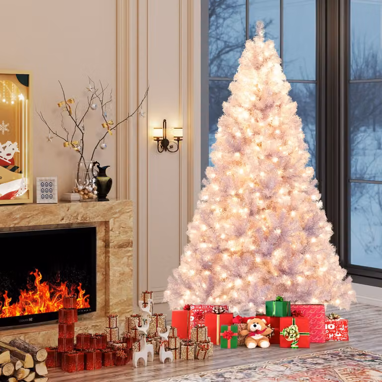 Albero di Natale artificiale Costway con 550 luci LED bianco caldo e decorazioni multicolore, Altezza: 225 cm
