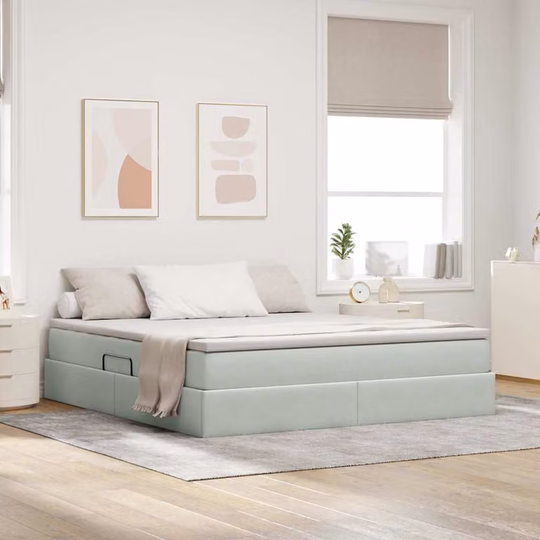 Letto con contenitore e materasso ibrido vidaXL in tessuto grigio, L/P/H: 180 x 200 x 280 cm