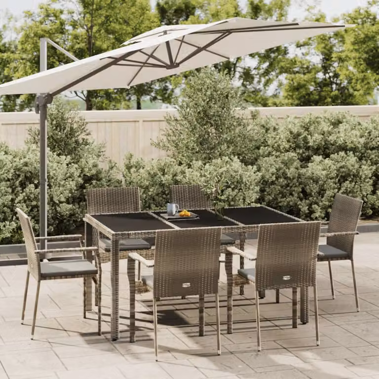 vidaXL Set da Pranzo da Giardino 7 pz in Polyrattan e Legno di Acacia Grigio