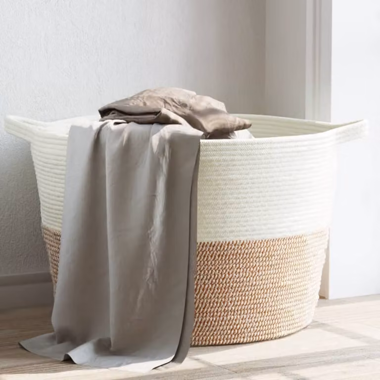 vidaXL Cesto per Biancheria Pieghevole in Cotone Multicolore Marrone e Bianco Ø60 x H36 cm
